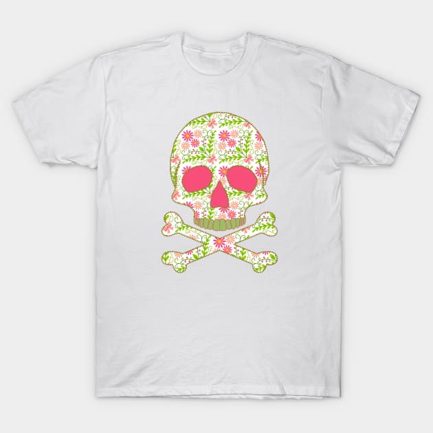Skull with Flowers T-Shirt by Nuletto